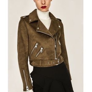 💥FLASH SALE! ZARA Faux Suede Cropped Moto Jacket